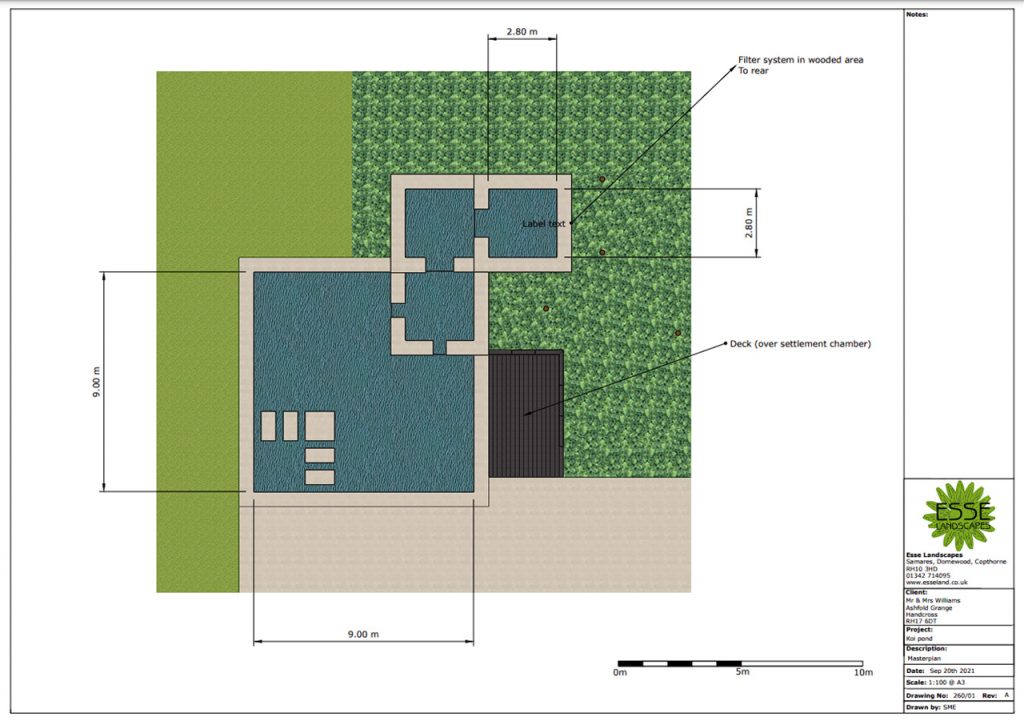 Design Plan for – Koi Pond and Water Feature in Handcross